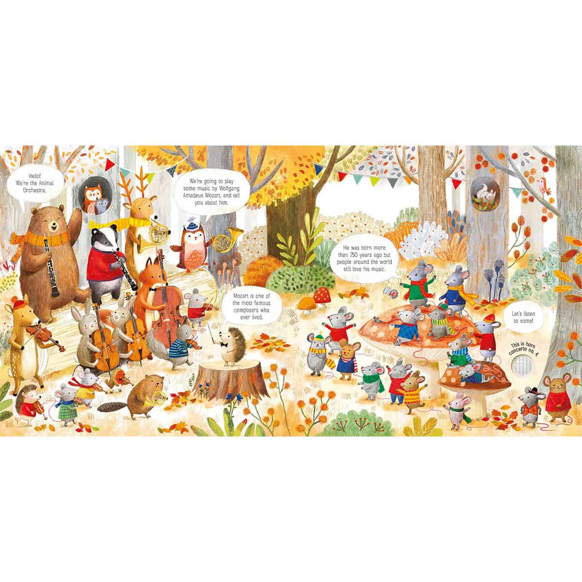 Carte muzicala, THE ANIMAL ORCHESTRA PLAYS MOZART, Usborne, + 6 luni - imagine 4