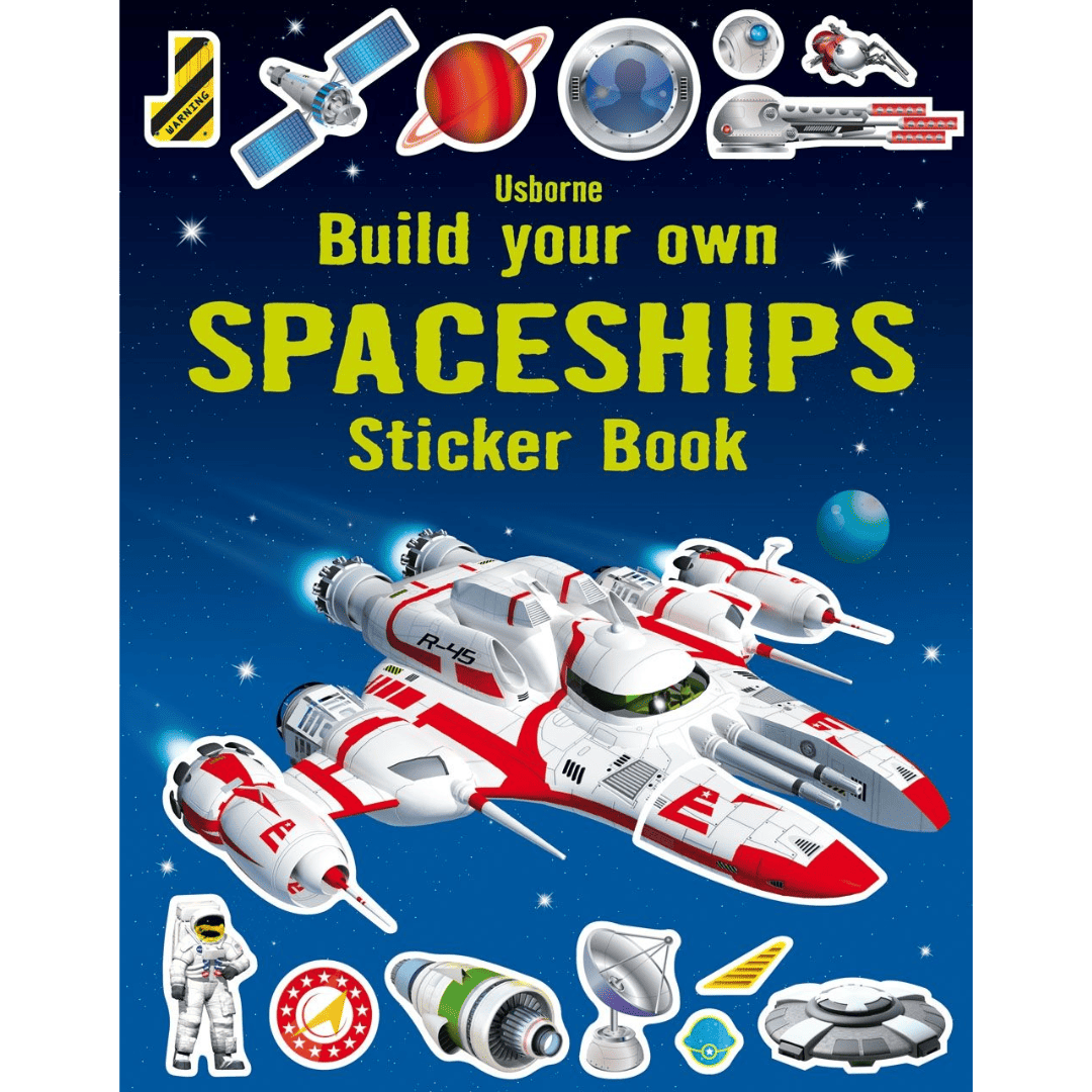 Build-your-own-Spaceships-Sticker-book.png Carte cu stickere, BUILD YOUR OWN SPACESHIPS STICKER, Usborne, + 3 ani - imagine 1