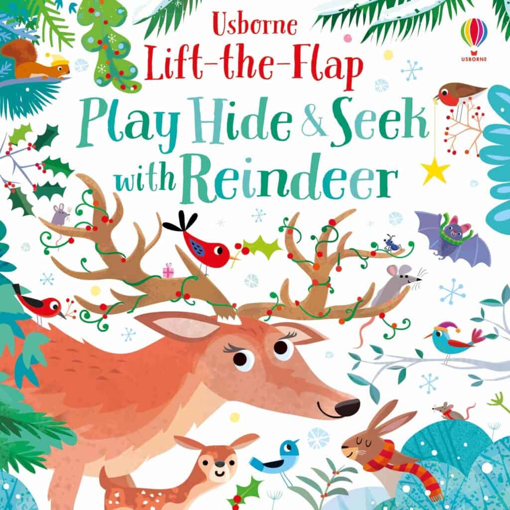 Carti-pentru-copii-Play-Hide-Seek-With-Reindeer-1024x1024-1.jpg Carte cu clapete, PLAY HIDE AND SEEK WITH REINDEER, Usborne, + 6 luni - imagine 1
